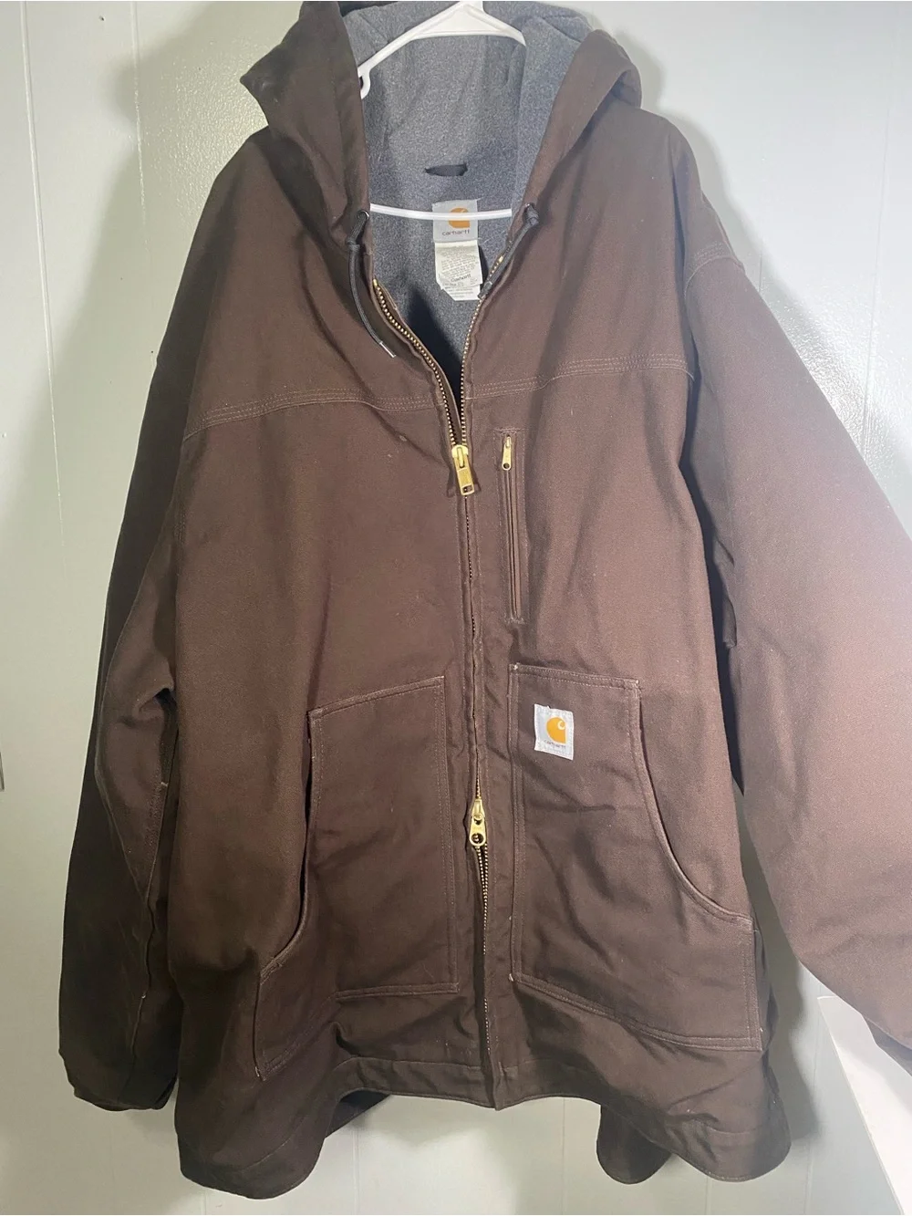 Carhartt C68 DKB Hooded Ridge Coat Fleece Lined Brown Brass Zip Men's 2XL XXL